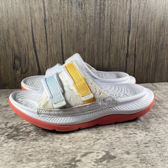 Hoka One One Ora Luxe Recovery Slide Sandals White Camellia US Women’s 7 - Picture 3 of 9